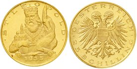 Österreich
1. Republik, 1918-1938
25 Schilling St. Leopold 1935 5,881 g. 900/1000. Auflage nur 2880 Ex. prägefrisch/fast Stempelglanz