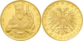 Österreich
1. Republik, 1918-1938
25 Schilling St. Leopold 1937. 5,881 g. 900/1000 fast Stempelglanz, Prachtexemplar, selten