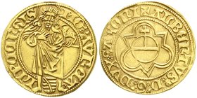 Sachsen-Kurfürstentum
Albrecht als Herzog, 1486-1500
Goldgulden o.J. (1488/1500) Leipzig. Stehender Johannes der Täufer von vorn mit Gotteslamm über...