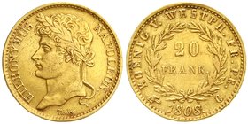 Westfalen-Königreich
Hieronymus Napoleon, 1807-1813
20 Franken 1808 C, Kassel. Mmz. Adlerkopf. 6,40 g. sehr schön, leicht justiert