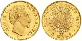 Bayern
Ludwig II., 1864-1886
5 Mark 1877 D. fast Stempelglanz