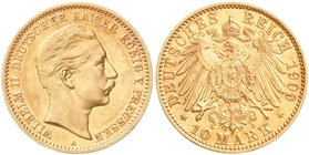 Preußen
Wilhelm II., 1888-1918
10 Mark 1909 A. sehr schön/vorzüglich, kl. Kratzer