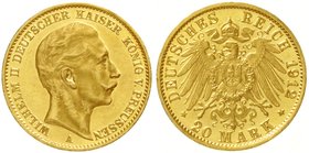 Preußen
Wilhelm II., 1888-1918
20 Mark 1912 A. fast Stempelglanz, Erstabschlag
