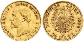 Sachsen/-Coburg-Gotha
Ernst II., 1844-1893
20 Mark 1886 A. fast vorzüglich, kl. Randfehler