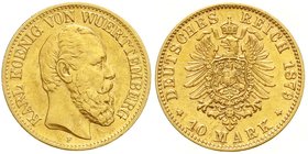 Württemberg
Karl, 1864-1891
10 Mark 1879 F. sehr schön, kl. Kratzer