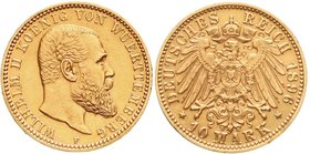 Württemberg
Wilhelm II., 1891-1918
10 Mark 1896 F. sehr schön