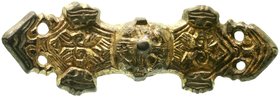 Mittelalter
Nordeuropa
Vergoldete Bronzefibel, dänischer Typ, Zeit der Wikinger, 9./10. Jh. 85 X 28 mm. Vgl. Arbman, H. Birka I: Die Gräber. Uppsala...