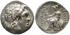 Thrakia
Könige von Thrakien
Tetradrachme 301/281 v. Chr. Lampsakos. Kopf des Alexander III. mit Ammonsgehörn/Athena sitzt l. auf Thron, lehnt auf Lö...