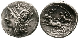 Römische Republik
C. Coilius Caldus 104 v. Chr
Denar 104 v. Chr Romakopf l./Victoria in Biga l. sehr schön/vorzüglich, etwas gebogen