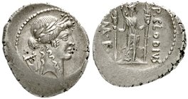 Römische Republik
P. Clodius, 42 v. Chr.
Denar 42 v. Chr. Apollokopf r., links Kithara/Diana steht mit Fackeln. vorzüglich