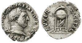Kaiserzeit
Aulus Vitellius, 69 n. Chr.
Denar 69. Kopf r./XV VIR SACR FAC. Delfin über Dreifuss, darin Vogel. vorzüglich, Randfehler