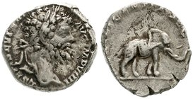 Kaiserzeit
Septimius Severus, 193-211
Denar IMP VIIII = 197. Bel. Kopf r./MVNIFICENTIA AVG. Elefant r. sehr schön