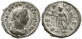 Kaiserzeit
Severus Alexander, 222-235
Denar 222/235. Drap., bel. Brb. r./SPES PVBLICA. Spes steht l., hält Blume. vorzüglich