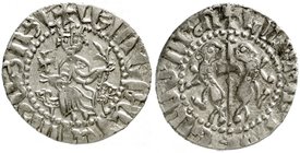 Armenien
Levon I., 1187-99
Tram 1187/1199. König thront v.vorn/2 Löwen, dazwischen Kreuz. vorzüglich/Stempelglanz