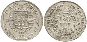 Brasilien
Johannes VI., 1818-1822
160 Reis 1818 R. fast Stempelglanz, Prachtexemplar, sehr selten in dieser Erhaltung