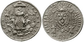 Frankreich
Karl IX., 1559-1574
Silbergußmedaille 1572, von Alexander Olivier (1554-1607). Auf das Bartholomäus-Massaker. Der thronende König mit ges...