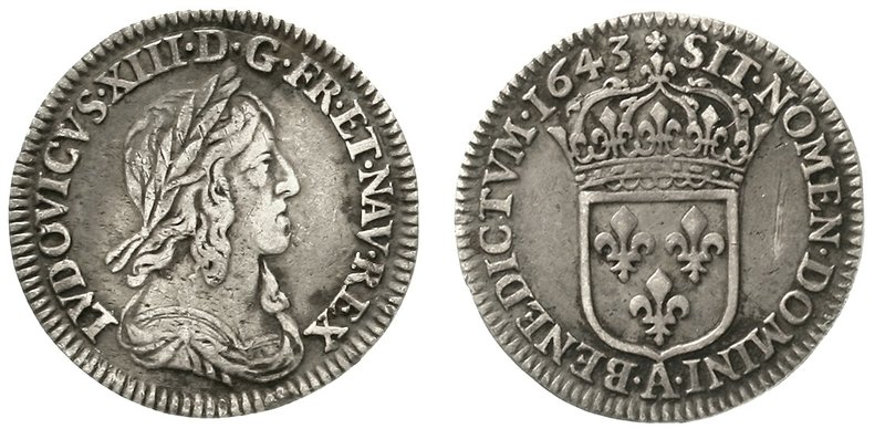 Frankreich
Ludwig XIII., 1610-1643
1/12 Ecu 1643 A Paris. sehr schön, min. gew...