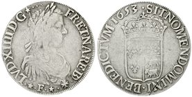 Frankreich
Ludwig XIV., 1643-1715
Ecu de Bearn a la meche longue 1653 *F*, Pau. schön/sehr schön, Kratzer, selten