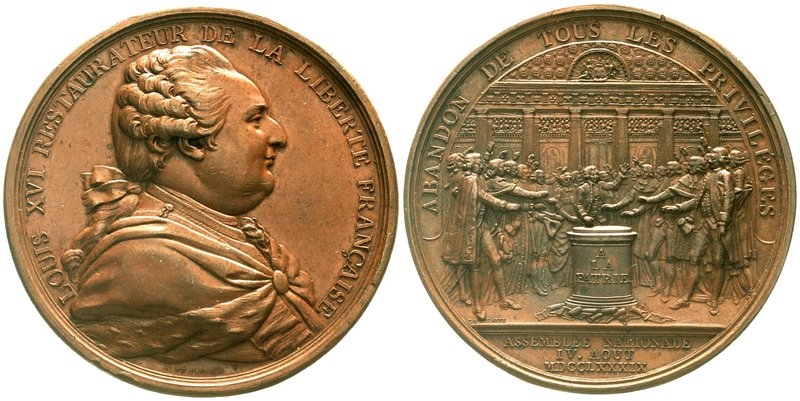 Frankreich
Ludwig XVI., 1774-1793
Bronzemedaille 1789 von Duvivier und Gatteau...