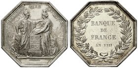 Frankreich
Konsulat unter Napoleon Bonaparte, 1799-1804
Silberjeton AN VIII (1799/1800) von Dumarest. Banque de France. "La sagesse fixe la fortune"...