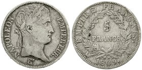 Frankreich
Napoleon I., 1804-1814, 1815
5 Francs 1809 A, Paris. schön/sehr schön, winz. Randfehler