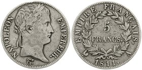 Frankreich
Napoleon I., 1804-1814, 1815
5 Francs 1811 A, Paris. schön/sehr schön, winz. Randfehler