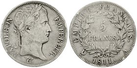 Frankreich
Napoleon I., 1804-1814, 1815
5 Francs 1811 A, Paris. schön