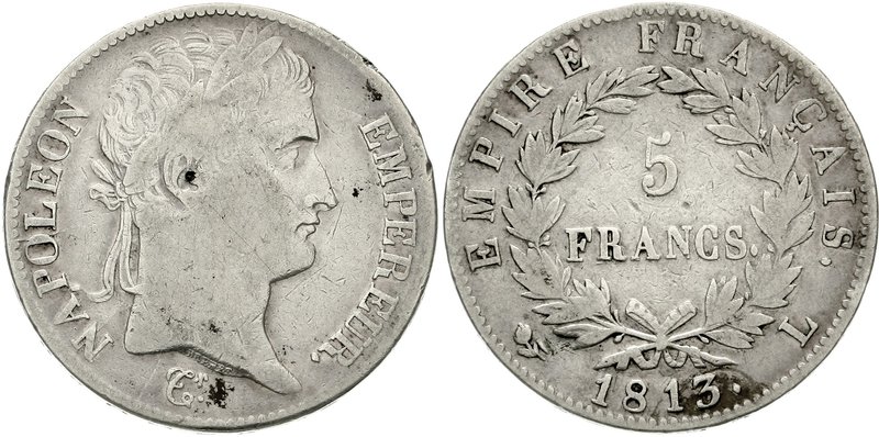 Frankreich
Napoleon I., 1804-1814, 1815
5 Francs 1813 L, Bayonne. schön/sehr s...