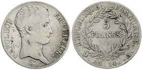 Frankreich
Napoleon I., 1804-1814, 1815
5 Francs 1814 A, Paris. schön/sehr schön, Randfehler