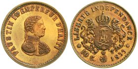 Haiti
Probe 10 Centimes Bronze 1855. Polierte Platte, leicht berieben, sehr selten