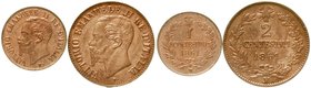 Italien
Vittorio Emanuele II., 1861-1878
2 Stück: 1 und 2 Centesimi 1861 M. beide Stempelglanz