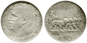 Italien
Vittorio Emanuele III., 1900-1946
50 Centesimi 1924 R, glatter Rand. sehr schön/vorzüglich, kl. Schrötlingsfehler, selten