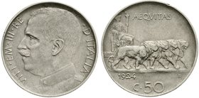 Italien
Vittorio Emanuele III., 1900-1946
50 Centesimi 1924 R, Riffelrand. sehr schön, Randfehler, selten