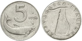 Italien
Republik, seit 1946
5 Lire 1956 R. sehr schön, kl. Randfehler, besseres Jahr