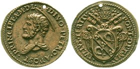 Italien-Kirchenstaat
Julius III., 1550-1555
Bronzemedaille 1550 a.s. Papstwahl. Nimbierte, drapierte Petrusbüste l. 28 mm. Appel -. sehr schön/vorzü...