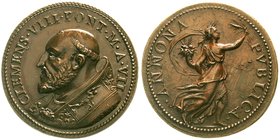 Italien-Kirchenstaat
Clemens VIII., 1592-1605
Bronzemedaille o.J. sig. R. Geor. Personifikation der Annona Publica mit Füllhorn und Kornähren nach r...