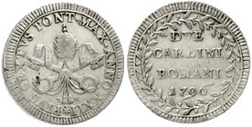 Italien-Kirchenstaat
Pius VI., 1775-1799
2 Carlini 1796. fast sehr schön, kl. Kratzer, selten