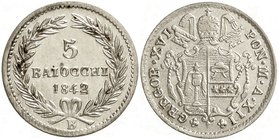Italien-Kirchenstaat
Gregor XVI., 1831-1846
5 Baiocchi 1842 B, Jahr XII. vorzüglich/Stempelglanz