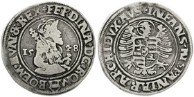 Haus Habsburg
Ferdinand I., 1521-1564
1/2 Taler 1548 Joachimstal. Mzm. Rupprecht Puellacher. schön/sehr schön, winz. Henkelspur