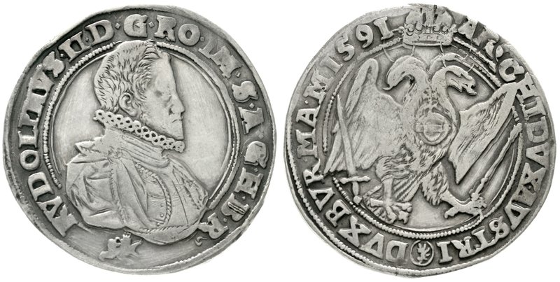 Haus Habsburg
Rudolf II., 1576-1612
Reichstaler 1591, Kuttenberg. sehr schön, ...