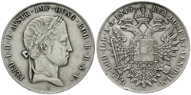 Haus Habsburg
Ferdinand I., 1835-1848
Taler 1846 A Wien. sehr schön, Henkelspu...