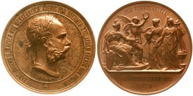 Haus Habsburg
Franz Joseph I., 1848-1916
Große Bronzemedaille 1873 v. Tautenhayn, a.d. Wiener Weltausstellung, DEM FORTSCHRITTE. 70 mm. vorzüglich, ...