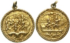 Böhmen
Maximilian II., 1564-1576
Tragb. Silbergußmedaille 1565 aus der Werkstatt des Nickel Milicz. Christus trägt sein Kreuz, umgeben von Soldaten/...