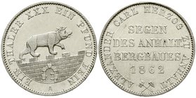 Anhalt-Bernburg
Alexander Carl, 1834-1863
Ausbeutetaler 1862 A. vorzüglich/Stempelglanz