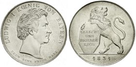 Bayern
Ludwig I., 1825-1848
Geschichtstaler 1831. Gerecht und beharrlich. vorzüglich/Stempelglanz, min. berieben
