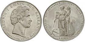 Bayern
Ludwig I., 1825-1848
Geschichtstaler 1833. Zollverein mit Preussen, Sachsen, Hessen und Thüringen. fast Stempelglanz, Prachtexemplar