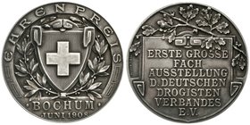 Bochum-Stadt
Silbermedaille 1908 Ehrenpreis der ersten grossen Fachausstellung des deutschen Drogistenverbandes. 40 mm, 21,6 g. vorzüglich, schöne Pa...