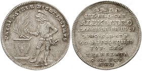 Brandenburg-Ansbach
Alexander, 1757-1791
Silberabschlag von den Stempeln des Dukaten 1769, Saalfeld. Auf die Huldi­gung der Vogtländischen Rittersch...