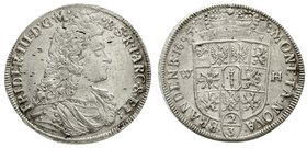 Brandenburg/Preußen
Friedrich III., 1688-1701
2/3 Taler 1694 WH, Emmerich. vorzüglich, kl. Schrötlingsfehler