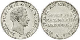 Brandenburg/Preußen
Friedrich Wilhelm III., 1797-1840
Ausbeutetaler 1839 A. vorzügliches Prachtexemplar, selten in dieser Erhaltung